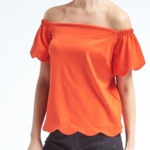 Banana Republic orange scallop off shoulder top, L